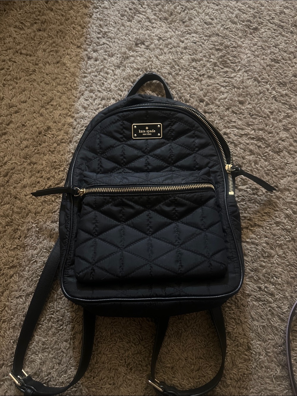 kate spade Black Quilted Mini Backpack with Gold Hardware
